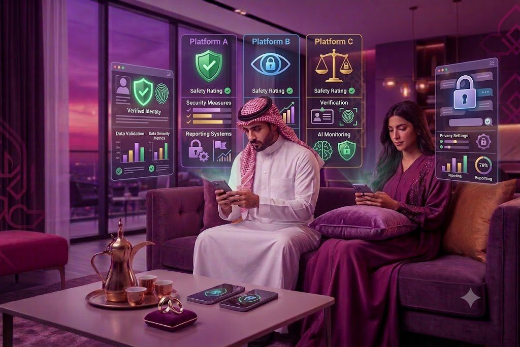 مقارنة منصات الزواج من حيث الأمان ملكة وMuzz ومودة وصدفة